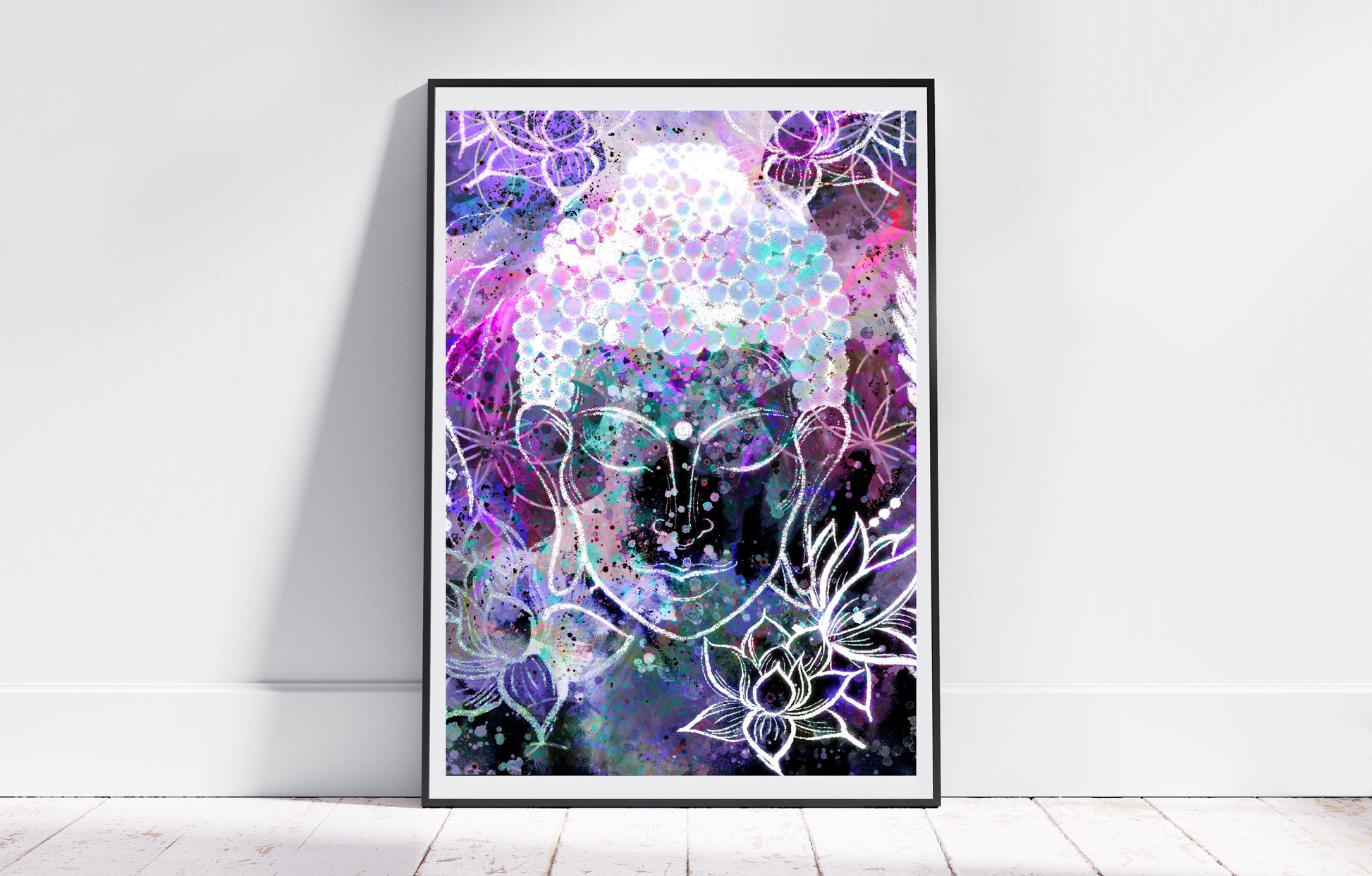 Buddha wall art, buddha meditating, spiritual art print, purple and blue, Ascension digital fine art.