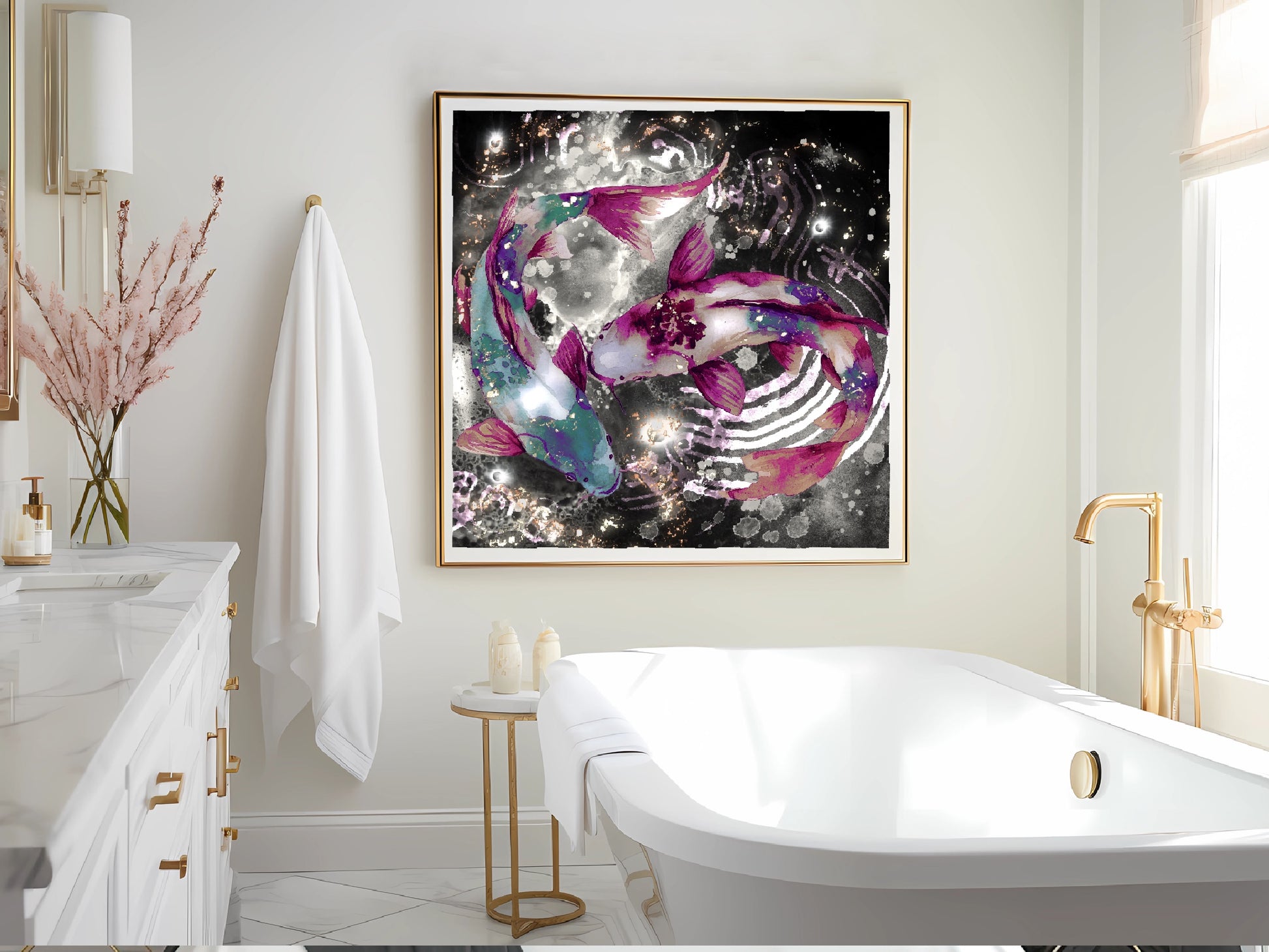 Koi fish japanese coastal artwork digital art print - Ascension digital fine art 