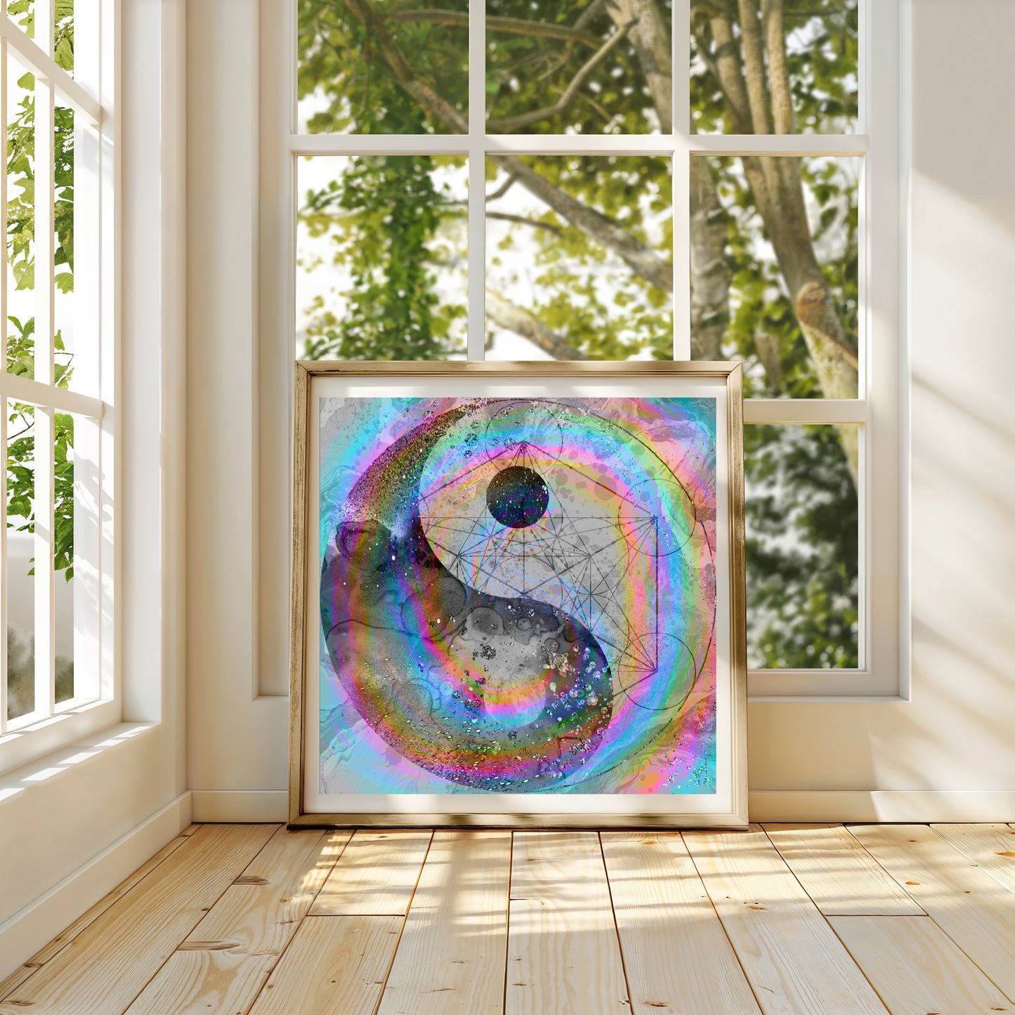 Yin Yang wall art, polarity, portal, spiritual art print, rainbow, Ascension digital fine art.