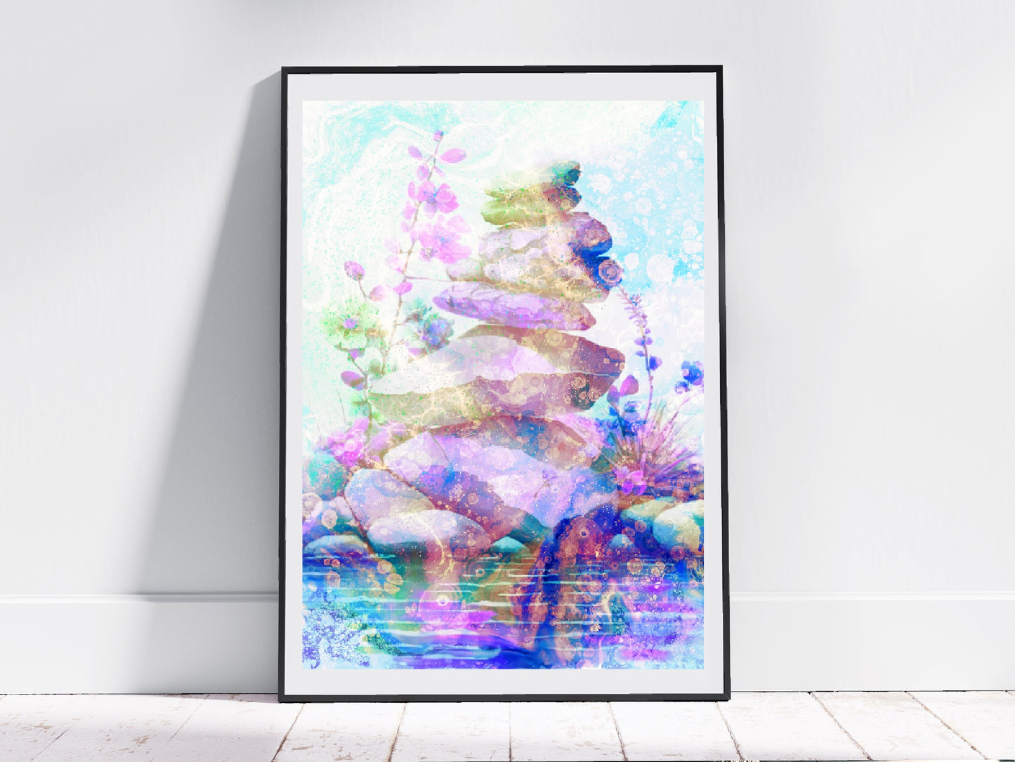 Balancing stones wall art, Meditation wall art, spiritual art, vibrant pastel, spiritual art print. - Ascension digital fine art.