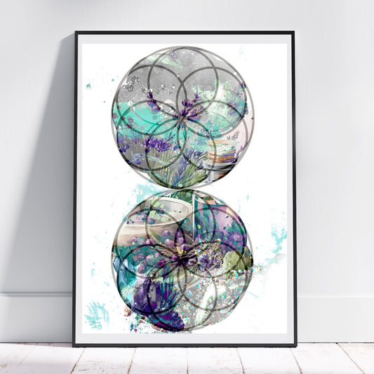 Apothecary wall art, spiritual art prints. Sacred geometry, displayed in frame, Ascension digital fine art.