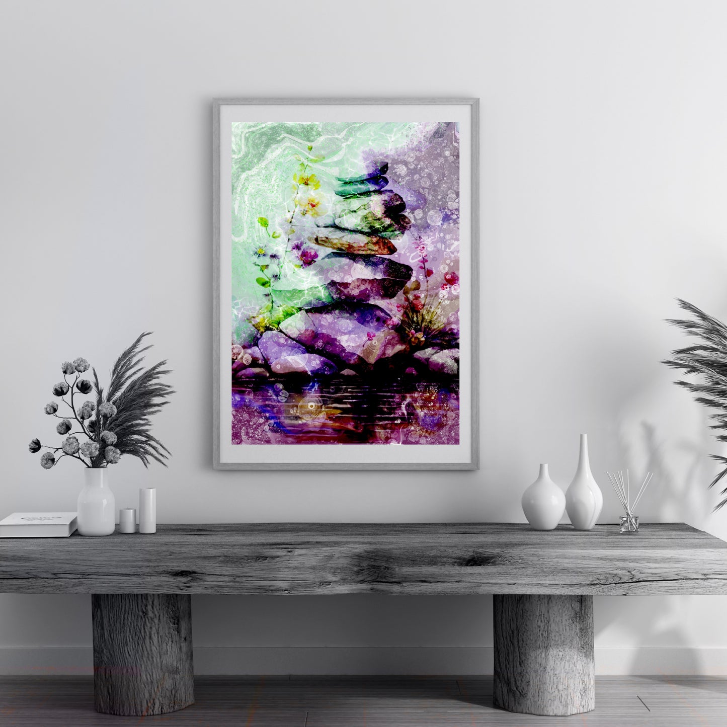 Balancing stones wall art, Meditation art, spiritual art print, artwork art print - Ascension digital fine art .