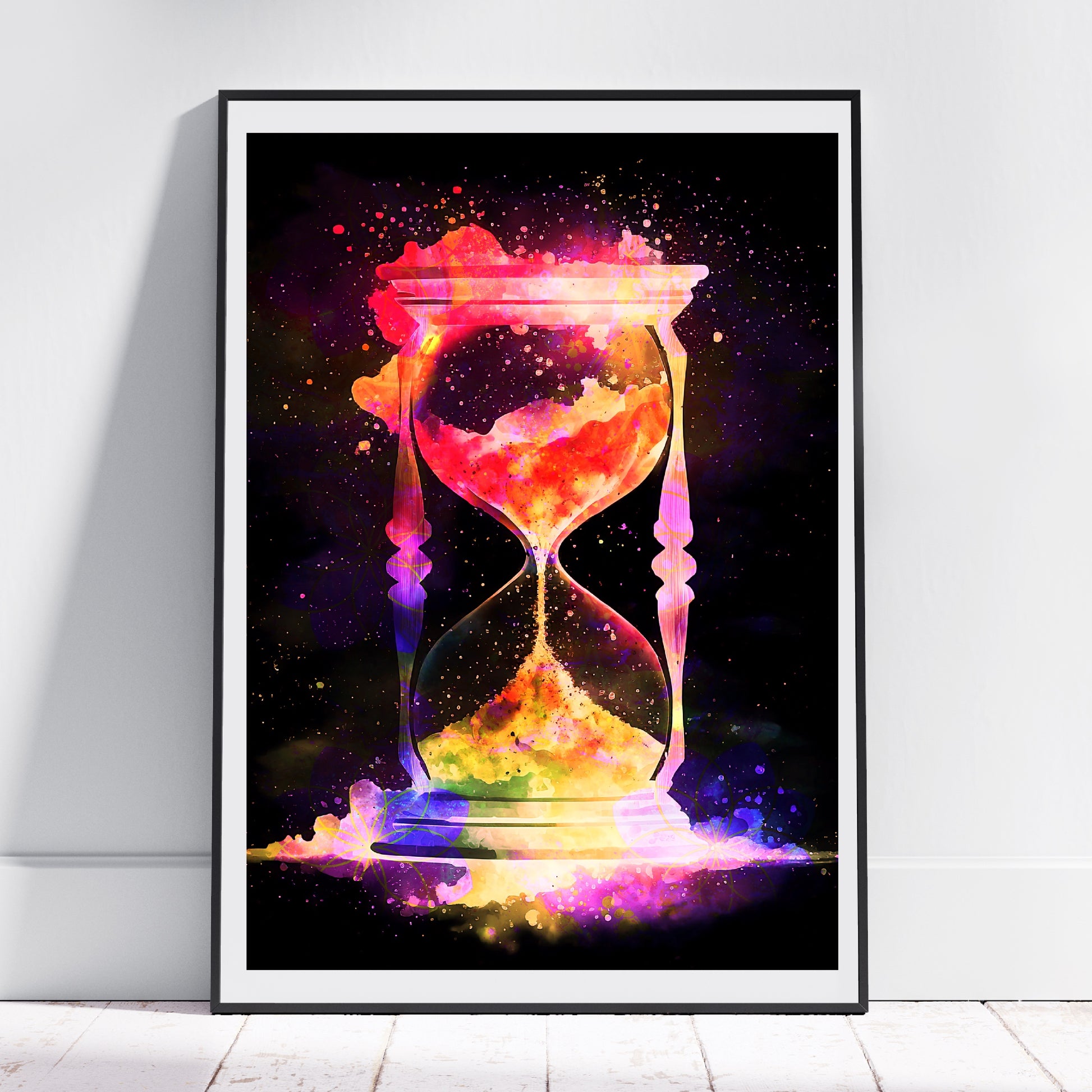 Hourglass wall art, Meditation art print, spiritual artwork, vibrant, Ascension digital fine art.