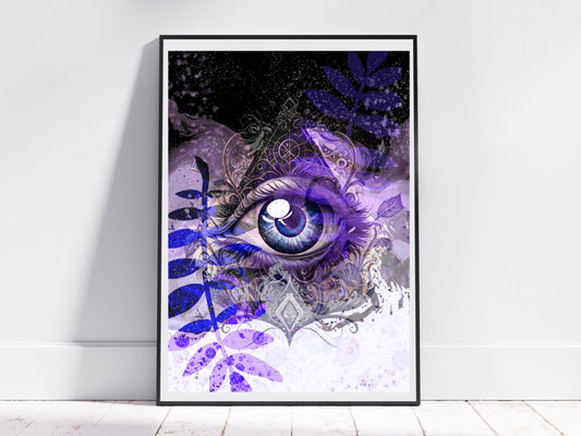 All seeing eye wall art, spiritual art print, meditation art, displayed in frame, Ascension digital fine art.