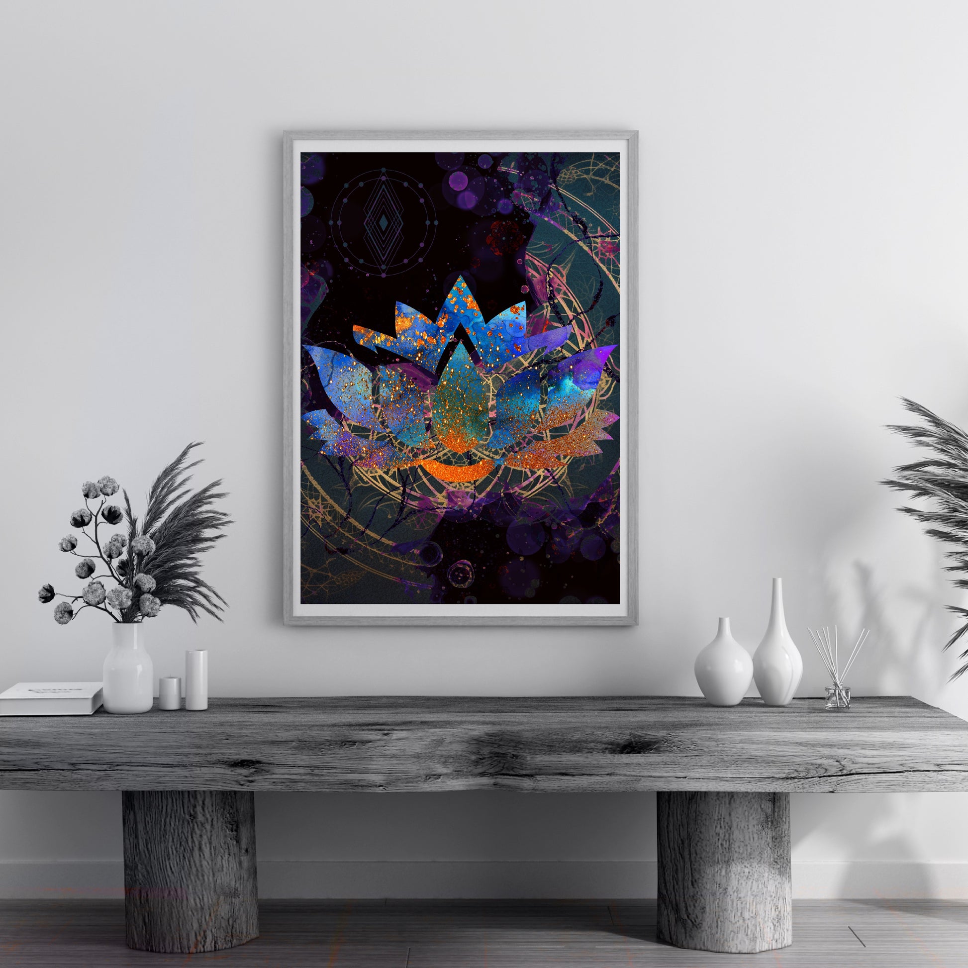 Lotus wall art, Meditation art print, spiritual artwork, vibrant, Ascension digital fine art.