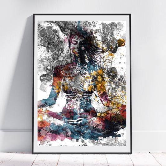 Yoga wall art, Meditation art print, spiritual artwork, lady meditating, Ascension digital fine art.