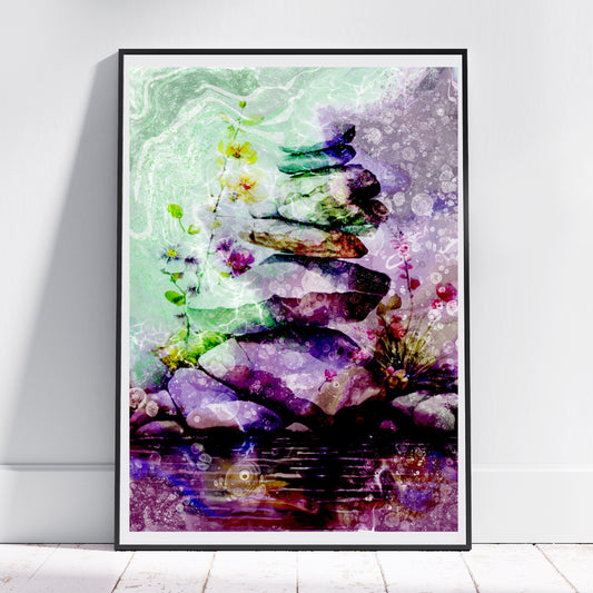 Balancing stones wall art, Meditation art, spiritual art print, artwork art print - Ascension digital fine art .