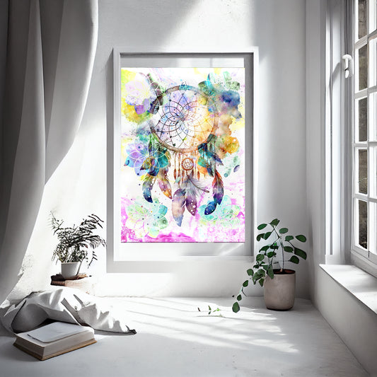 Dream catcher wall art, spiritual art print, meditation art, vibrant, ascension digital fine art.