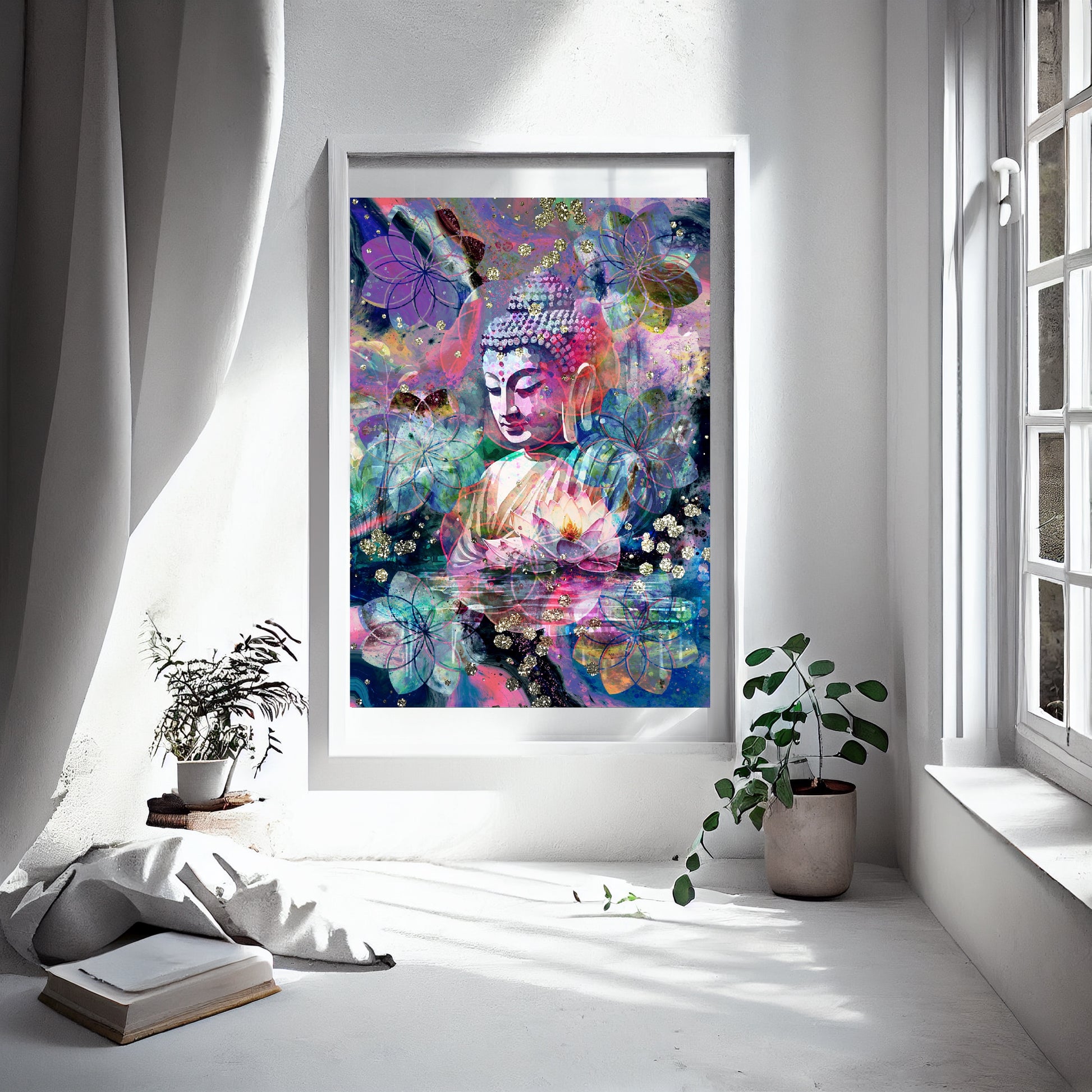 Buddha wall art, spiritual art print, buddha, meditation art, vibrant - Ascension digital fine art.