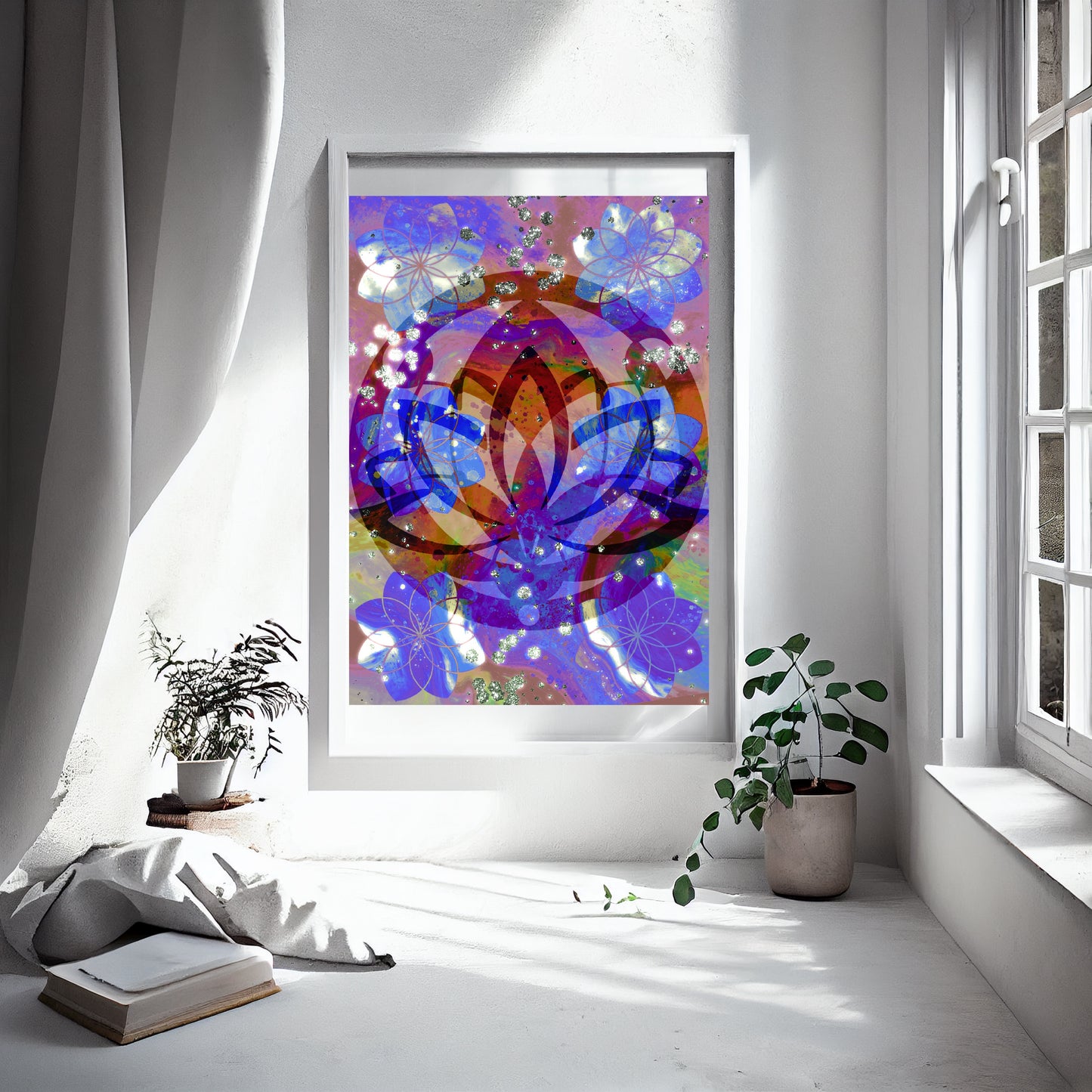 Lotus wall art, Meditation wall art, spiritual art, vibrant, spiritual art print. - Ascension digital fine art.