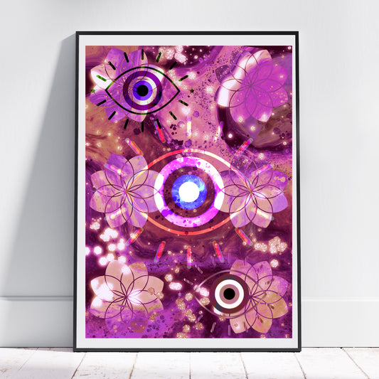 All seeing eye wall art, Meditation art, pink, spiritual art print, sacred geometry art print. - Ascension digital fine art.