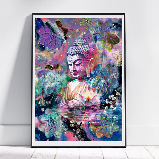 Buddha wall art, spiritual art print, buddha, meditation art, vibrant - Ascension digital fine art.