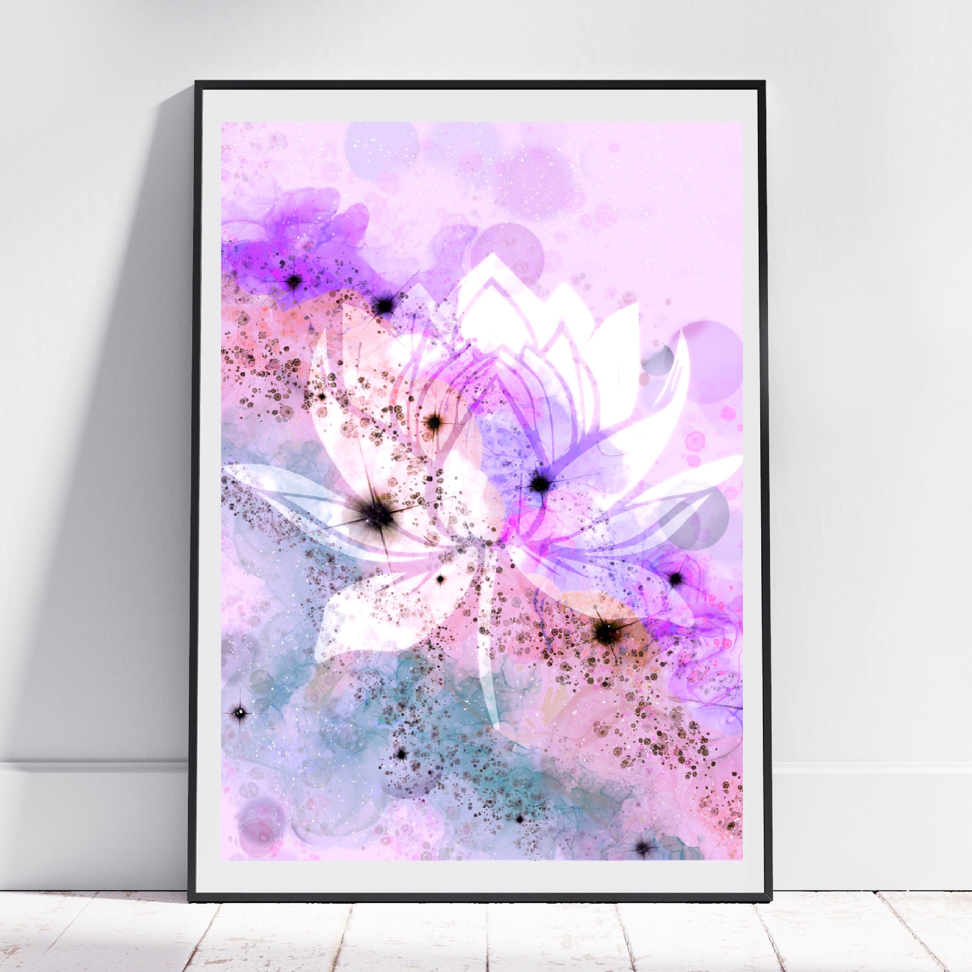 Lotus meditation wall art, spiritual art print, meditation art, displayed in frame, Ascension digital fine art.