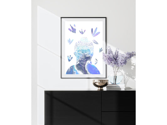 Buddha wall art, meditation wall art, spiritual art work, meditation art print, pastel blue, Displayed in frames. - Ascension digital fine art.