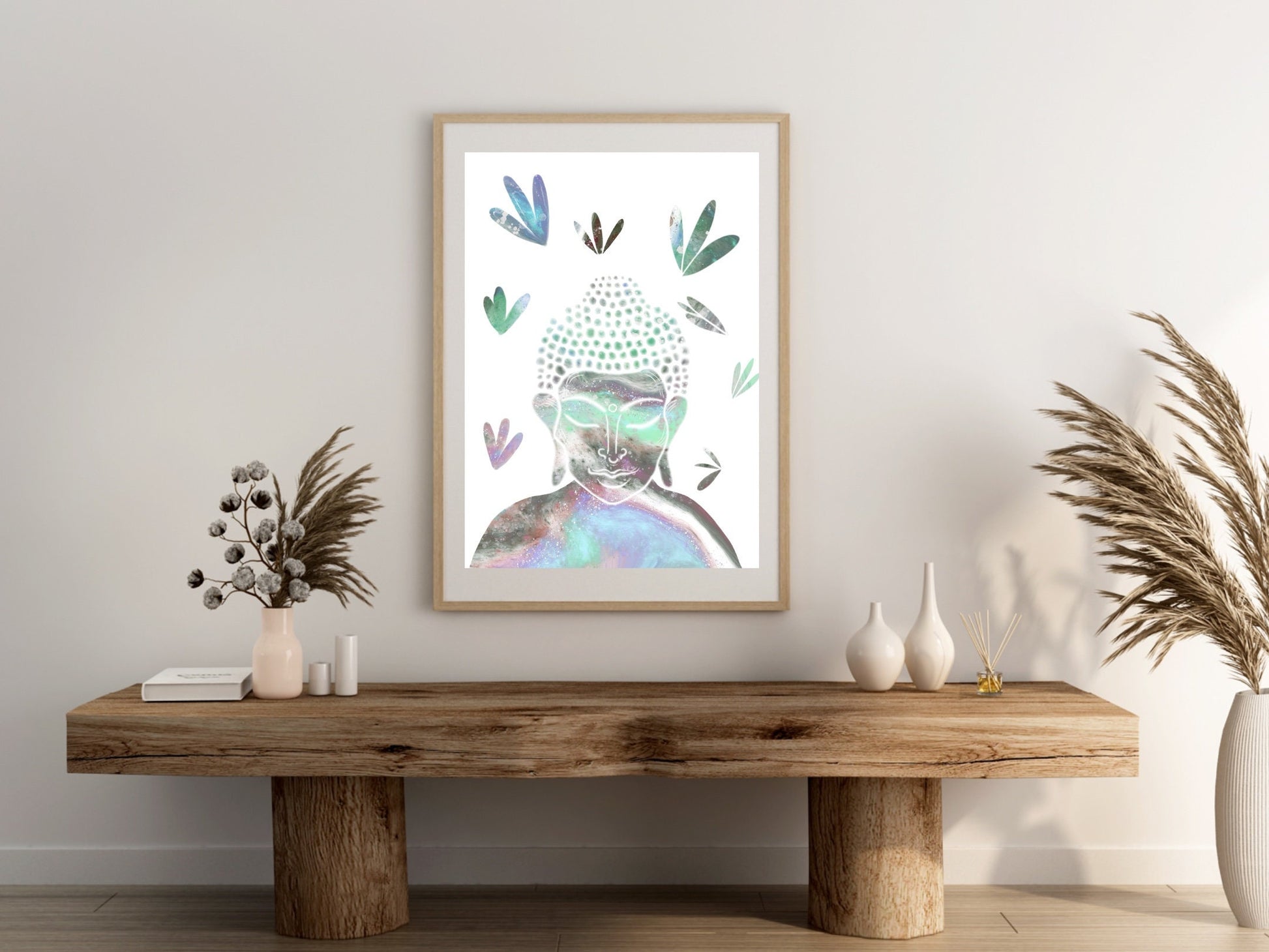 Buddha wall art, meditation wall art, spiritual art work, meditation art print, pastel, Displayed in frames. - Ascension digital fine art.