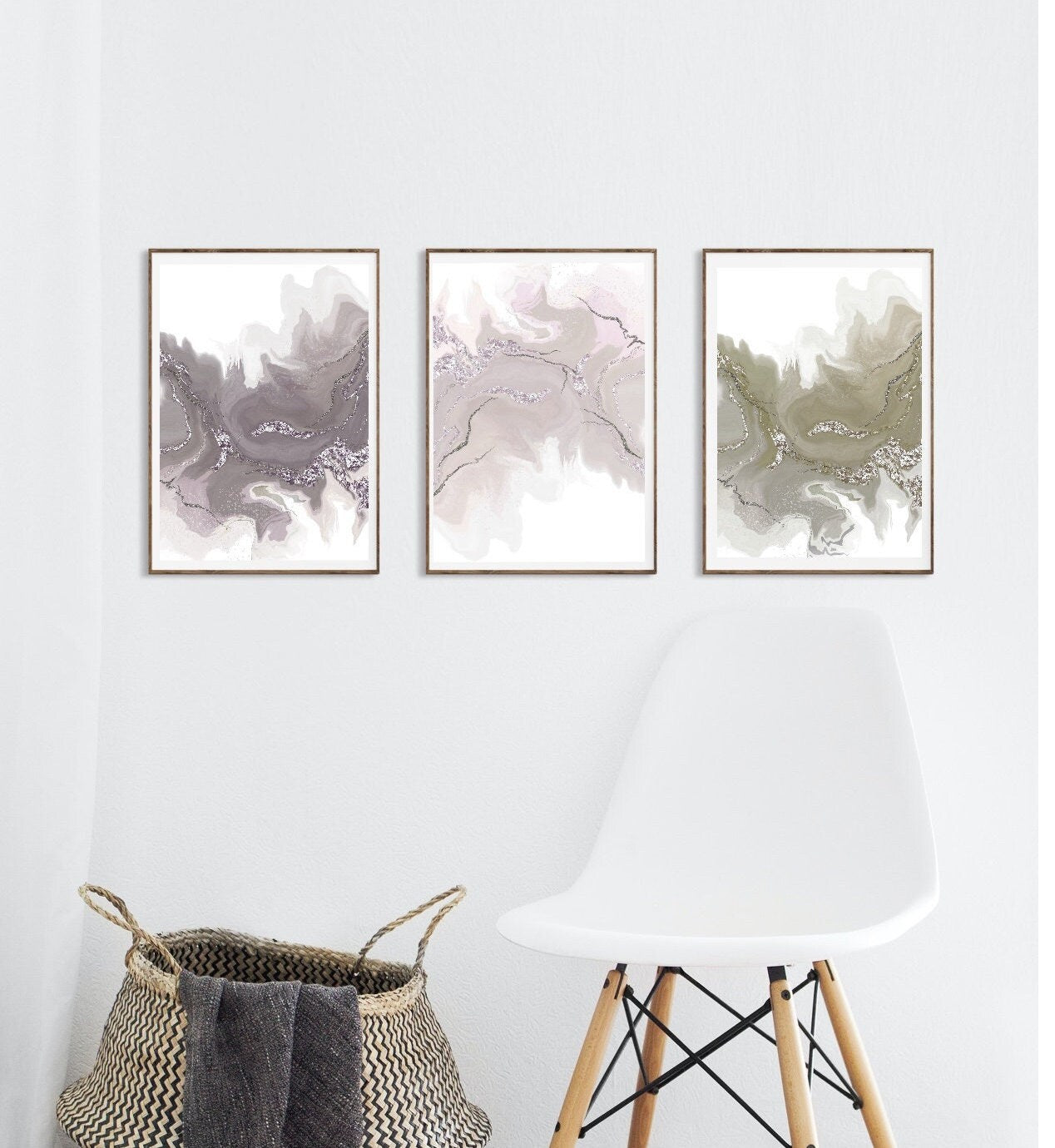 Spiritual art, Abstract art prints, elegant, calming art neutral tones, set of 3 displayed in mounted frames.