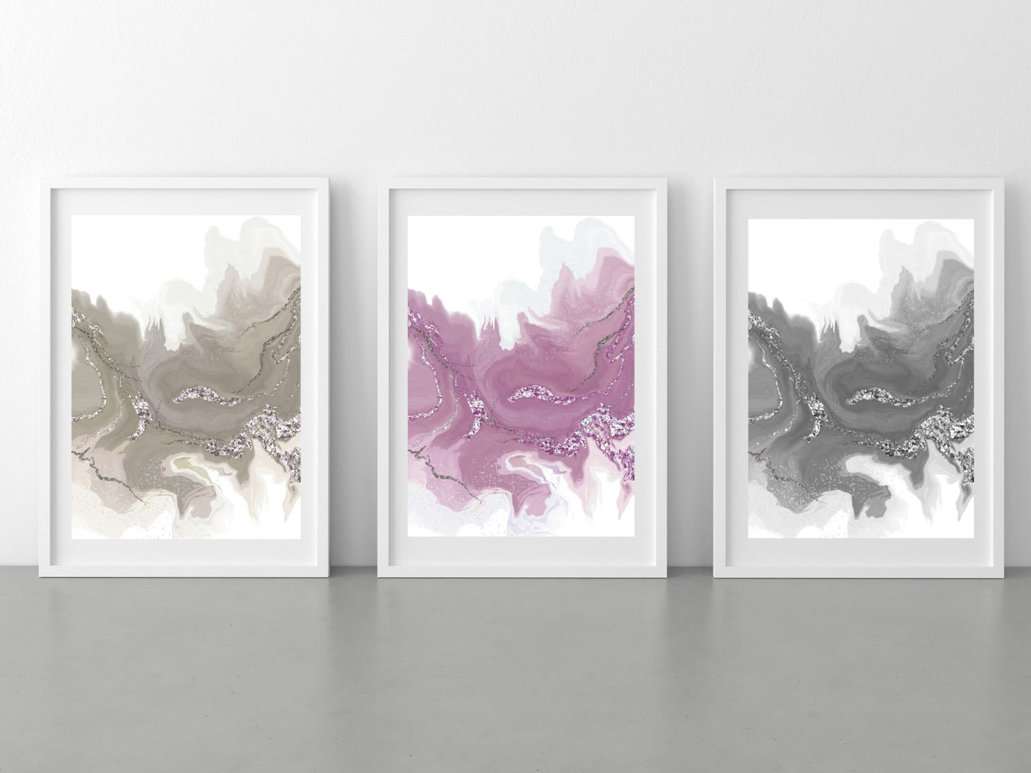 Spiritual wall art, Abstract art prints, neutral tones, set of 3 art prints displayed in mounted frames.