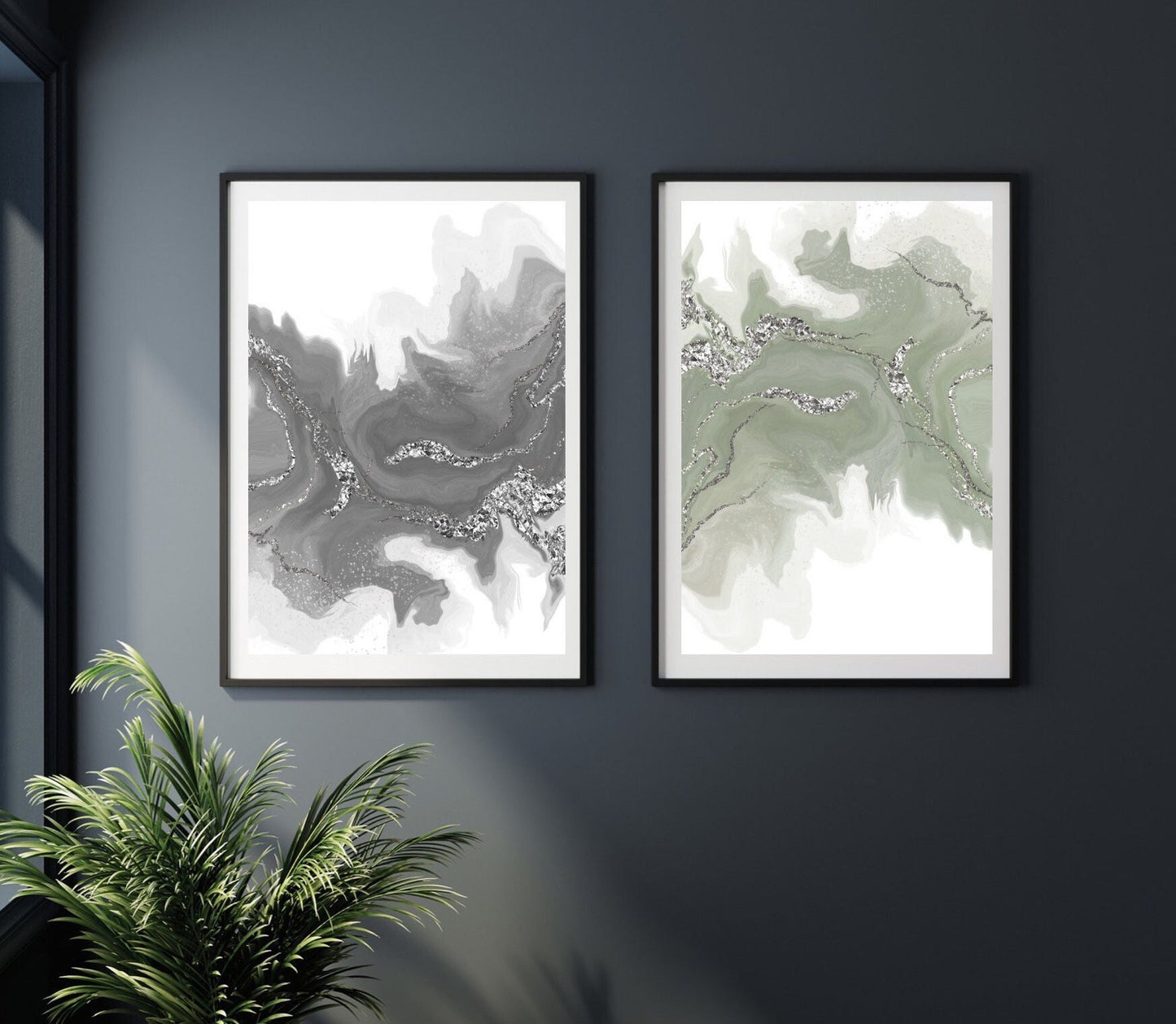 Abstract wall art, elegant, calming art prints neutral tone, muted colour, set of 2 presented in frames. - Ascension digital fine art.