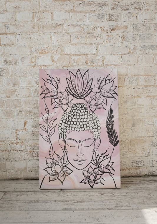 Buddha wall art, meditation wall art, spiritual art work, meditation art print, pastel colours, Displayed in frames. - Ascension digital fine art.