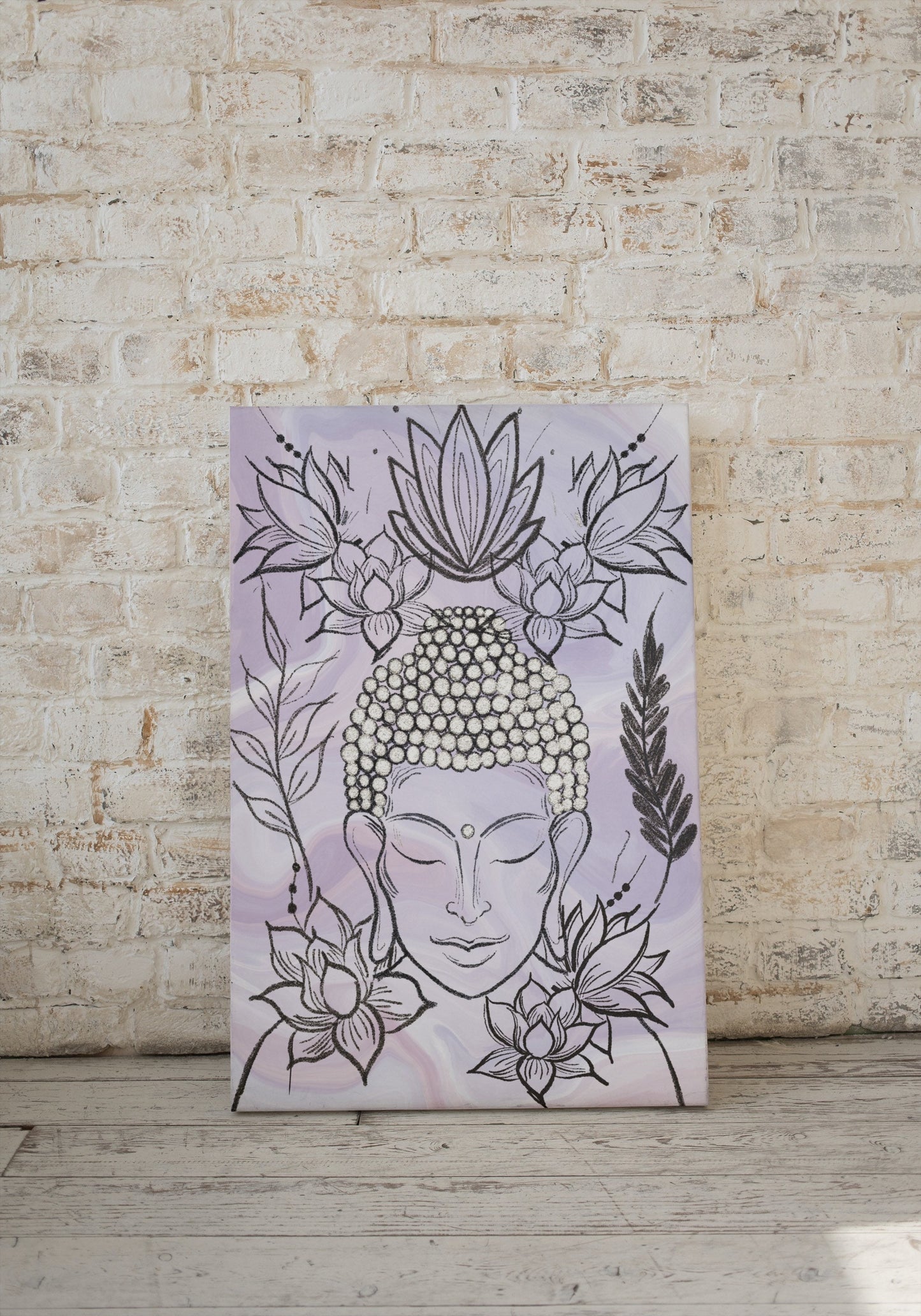 Buddha wall art, meditation wall art, spiritual art work, meditation art print, pastel purple, Displayed in frames. - Ascension digital fine art.