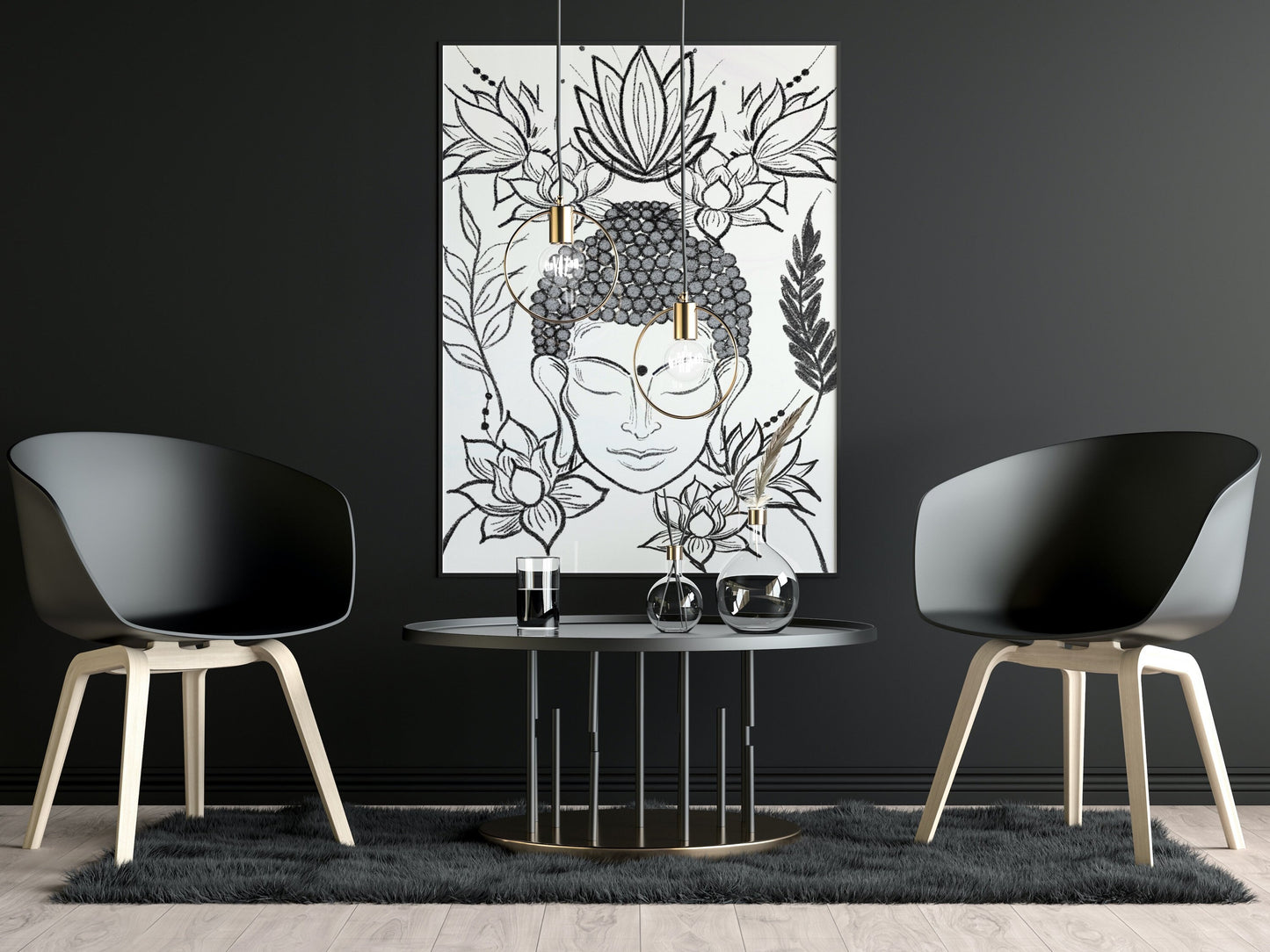 Buddha wall art, meditation wall art, spiritual art work, meditation art print, black and white, Displayed in frames. - Ascension digital fine art.