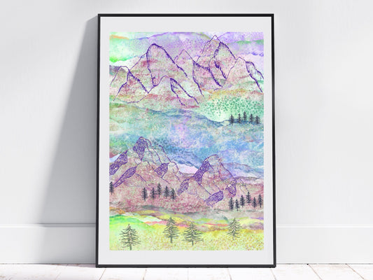 Mountain wall art, vibrant art print, landscape, meditation art, - Ascension digital fine art.