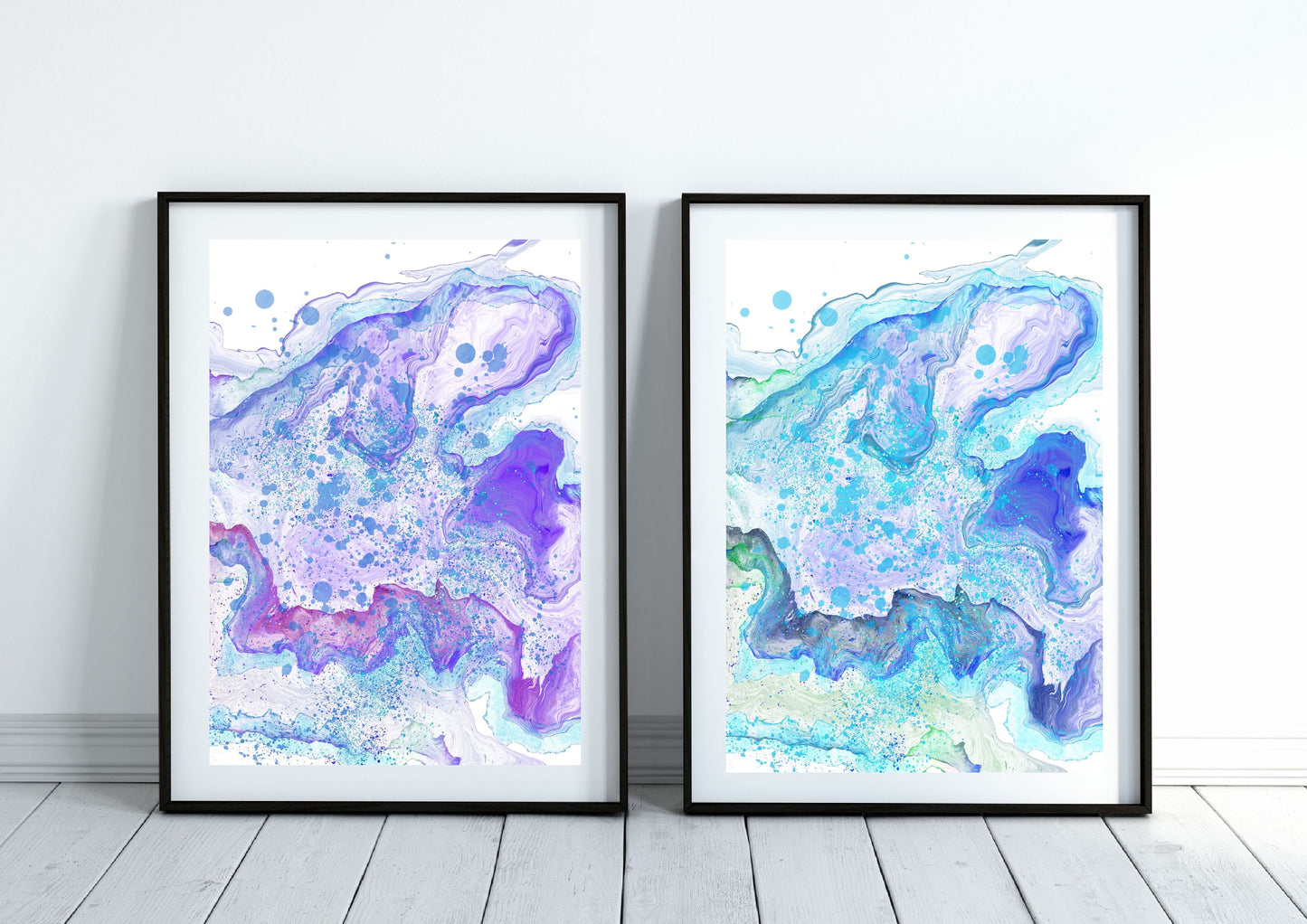 Coastal wall art, sea waves art prints, spiritual wall art, set of 2, displayed in frames, ascension digital fine art.