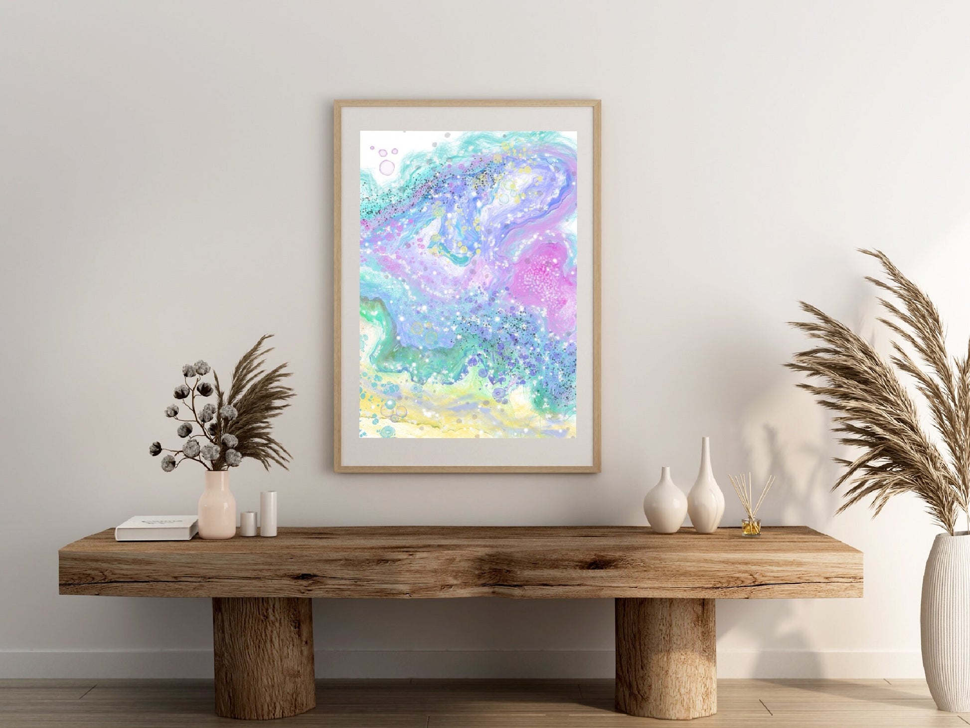 Pastel wall art, abstract waves, pastel colours, art print, presented in frame. - Ascension digital fine art.