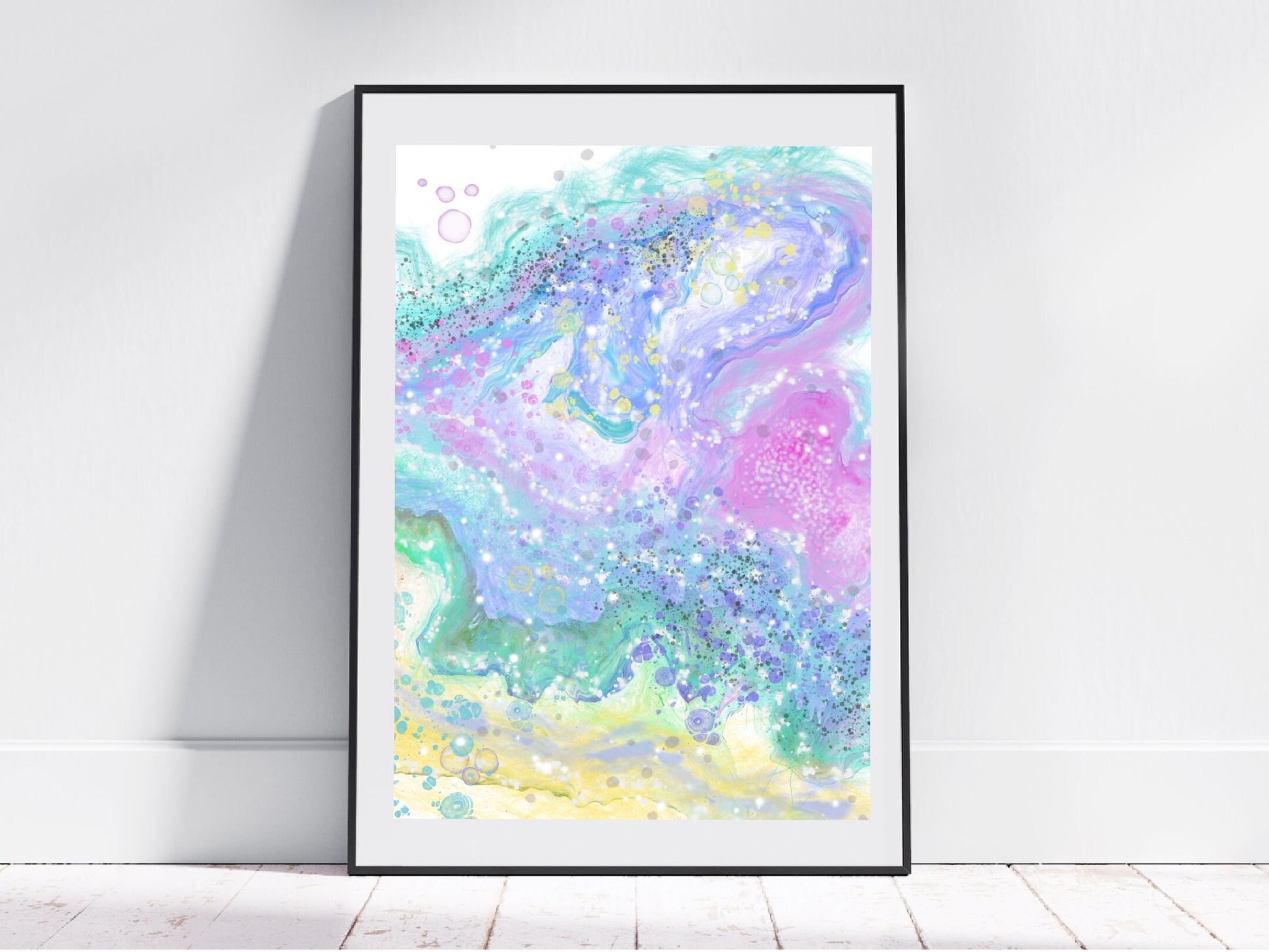 Pastel wall art, abstract waves, pastel colours, art print, presented in frame. - Ascension digital fine art.