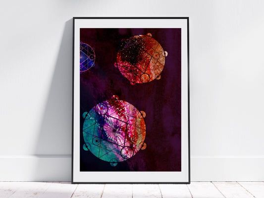 Sacred geometry wall art, meditation wall art, spiritual art work, unique, meditation art print, vibrant, Displayed in frame. - Ascension digital fine art.