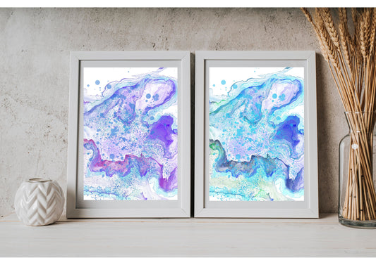 Coastal wall art, sea waves art prints, spiritual wall art, set of 2, displayed in frames, ascension digital fine art.