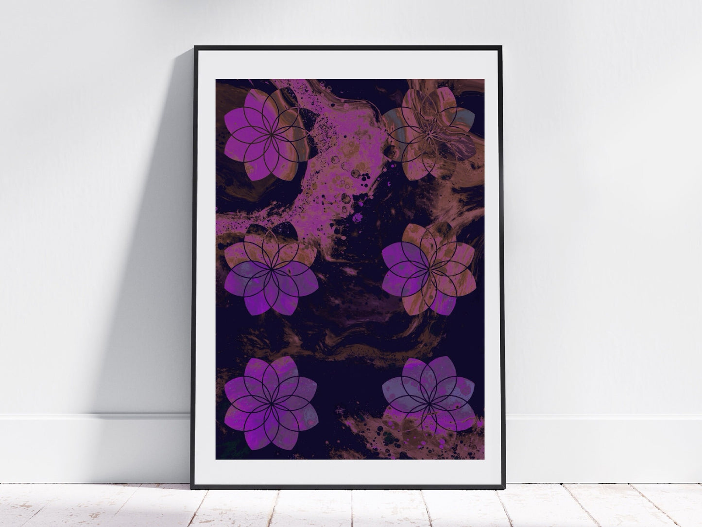 Sacred geometry wall art, seed of life wall art, spiritual art work, purple, balancing art, meditation art print, Displayed in frame, - Ascension digital fine art.