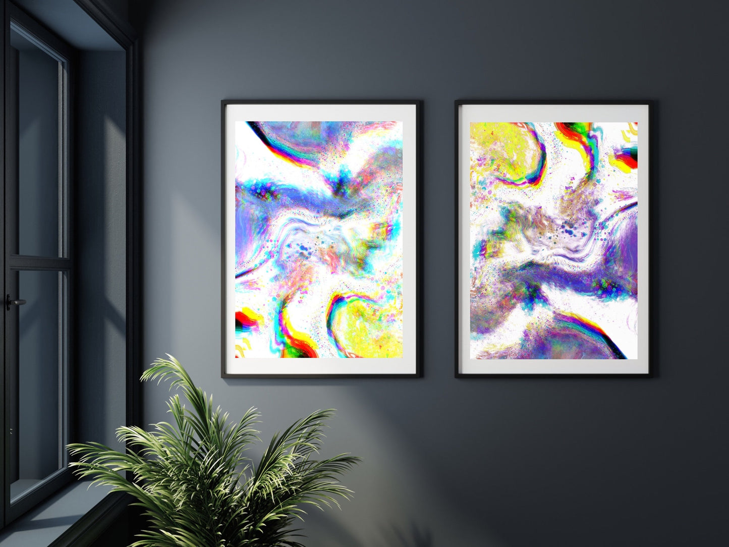 Coastal wall art, sea waves art prints, spiritual wall art, set of 2, displayed in frames, ascension digital fine art.