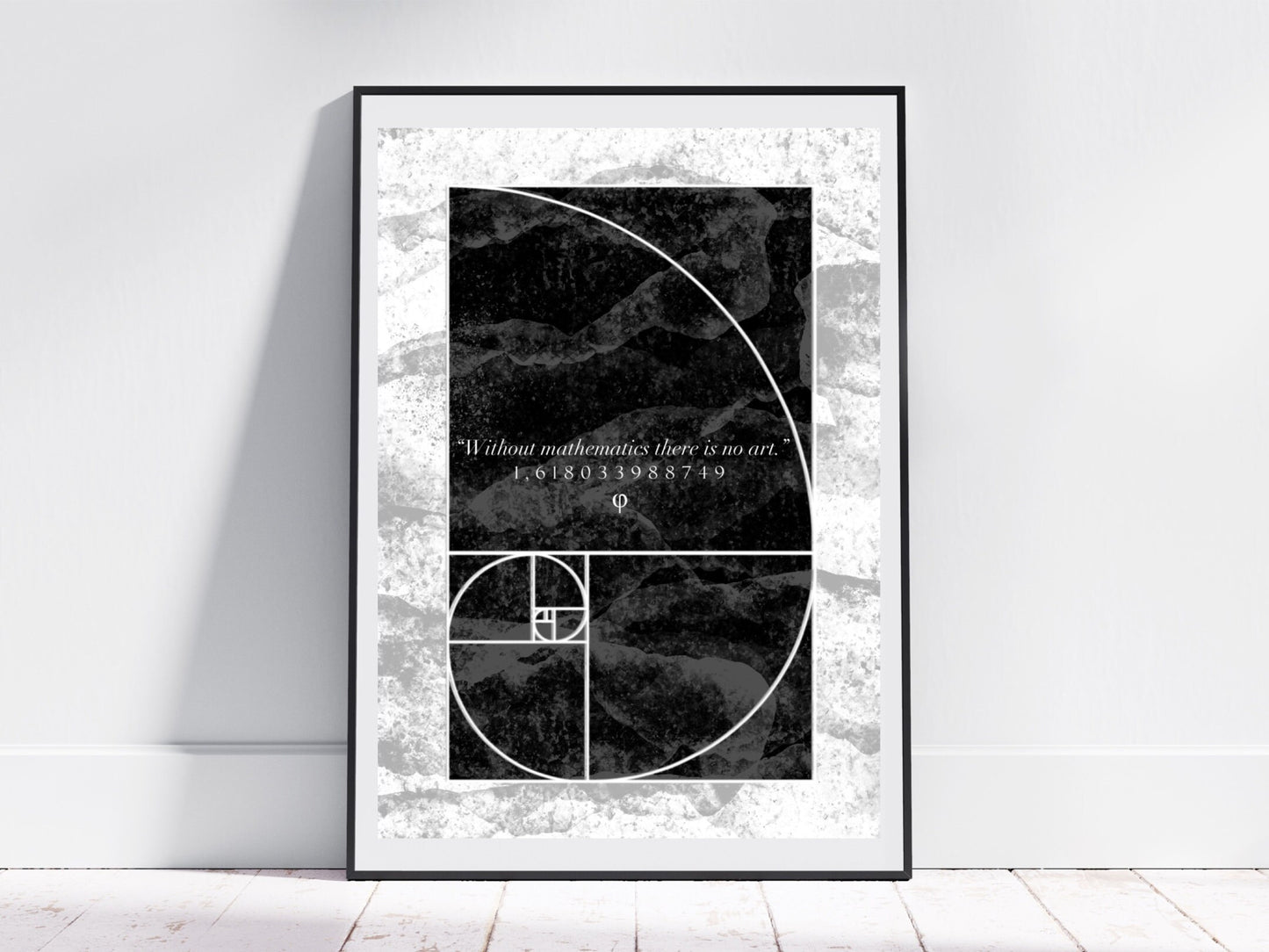 Sacred geometry wall art, golden ratio,, spiritual art work, meditation art print, black and white, Displayed in frame. - Ascension digital fine art.