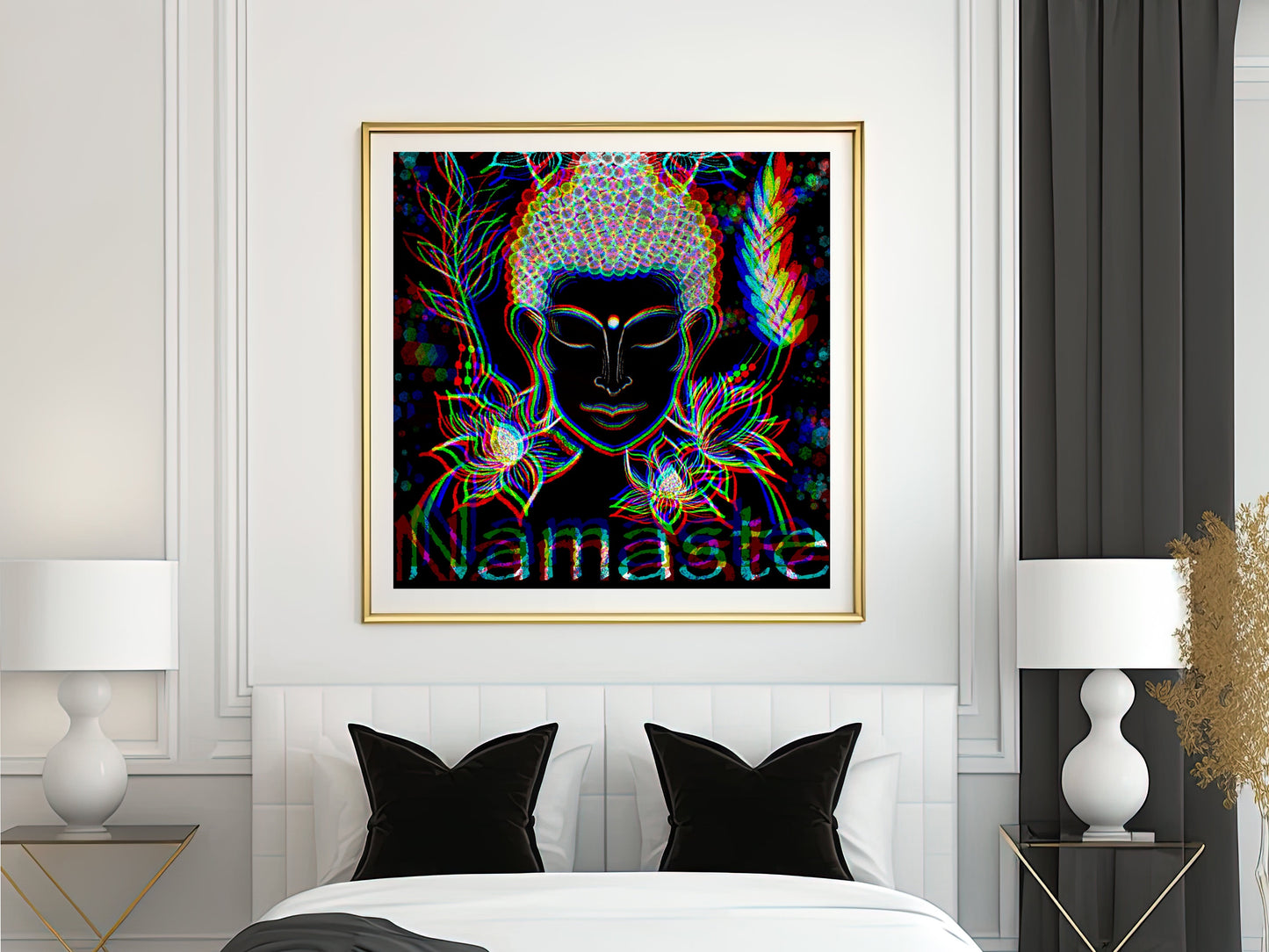 Buddha wall art, spiritual wall art, buddha meditating, black, vibrant, square artwork print. - Ascension digital fine art.