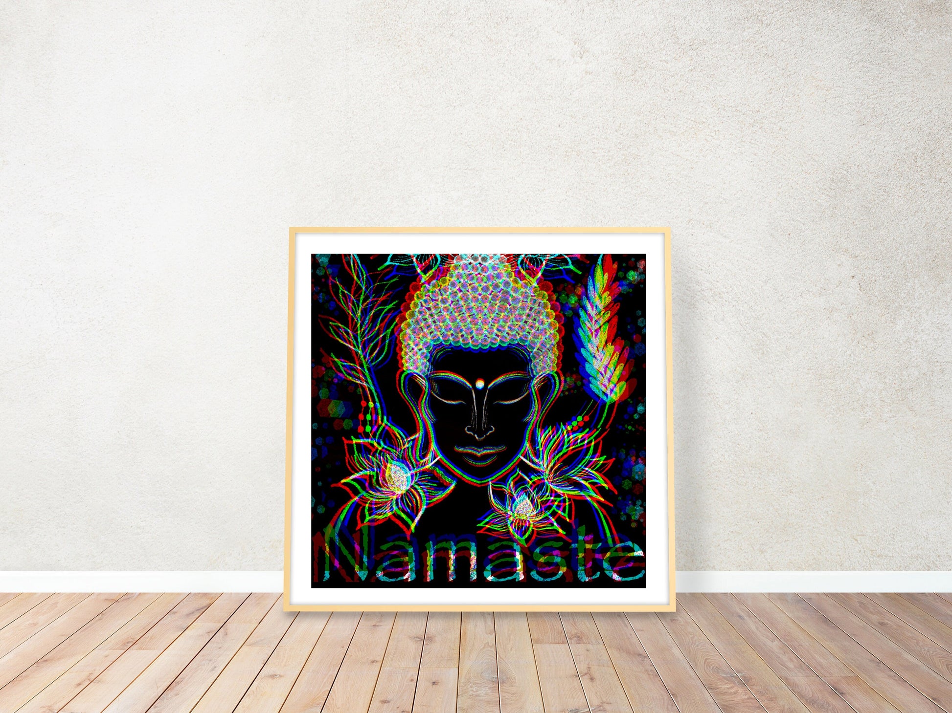 Buddha wall art, spiritual wall art, buddha meditating, black, vibrant, square artwork print. - Ascension digital fine art.