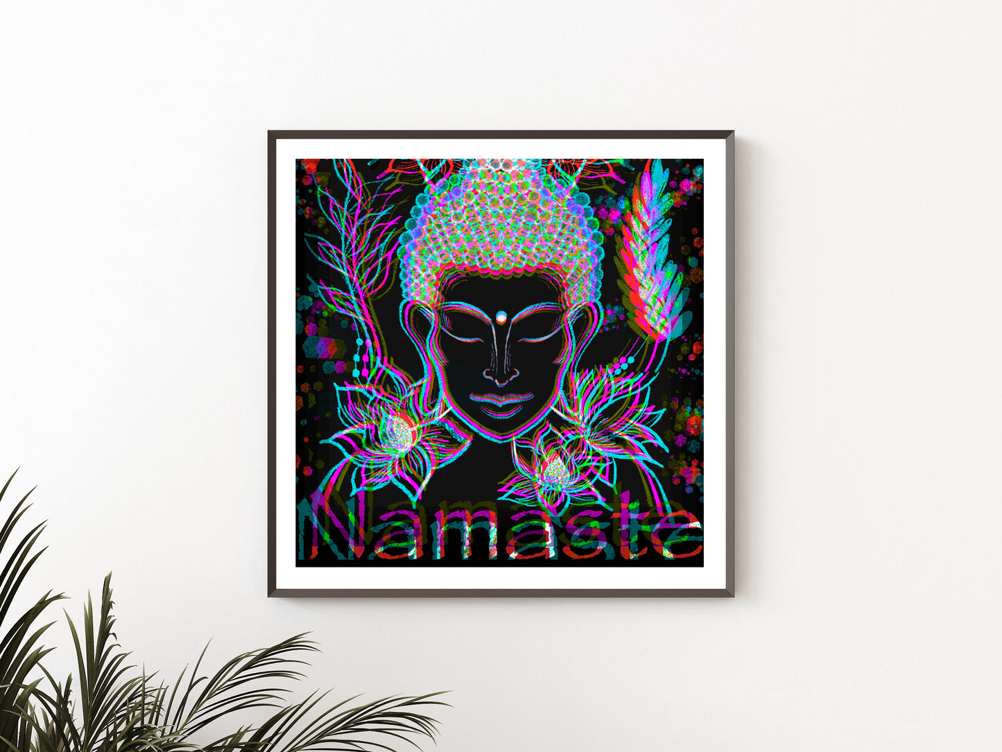 Buddha wall art, spiritual wall art, buddha meditating, black, vibrant, square artwork print. - Ascension digital fine art.