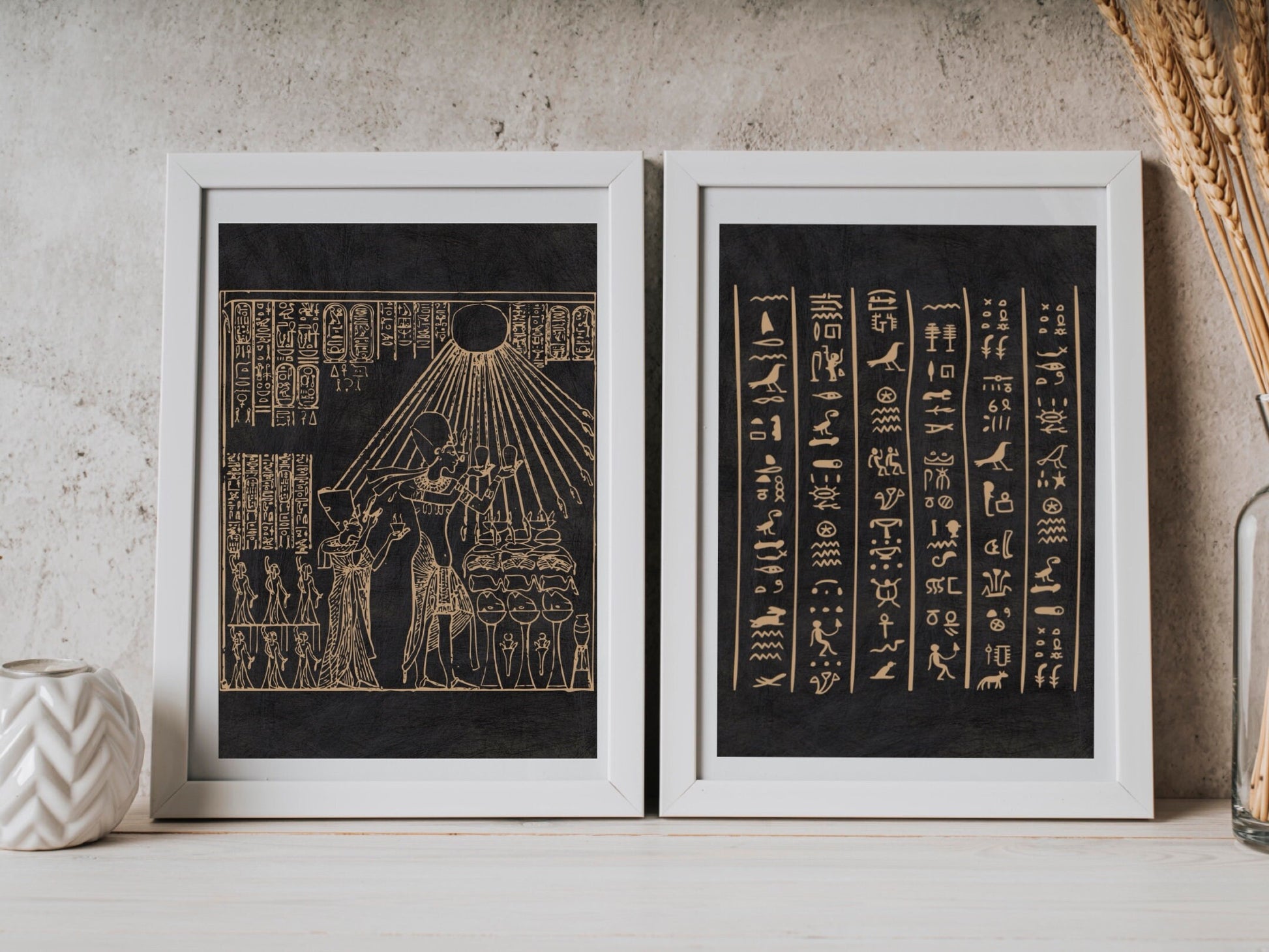 Ancient Egyptian Wall Art | Anubis | Spiritual Art | Black and Gold | Art Print Pair | Front View