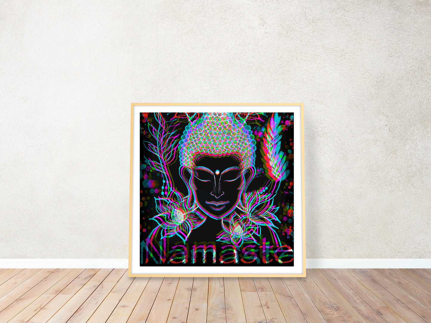 Buddha wall art, spiritual wall art, buddha meditating, black, vibrant, square artwork print. - Ascension digital fine art.