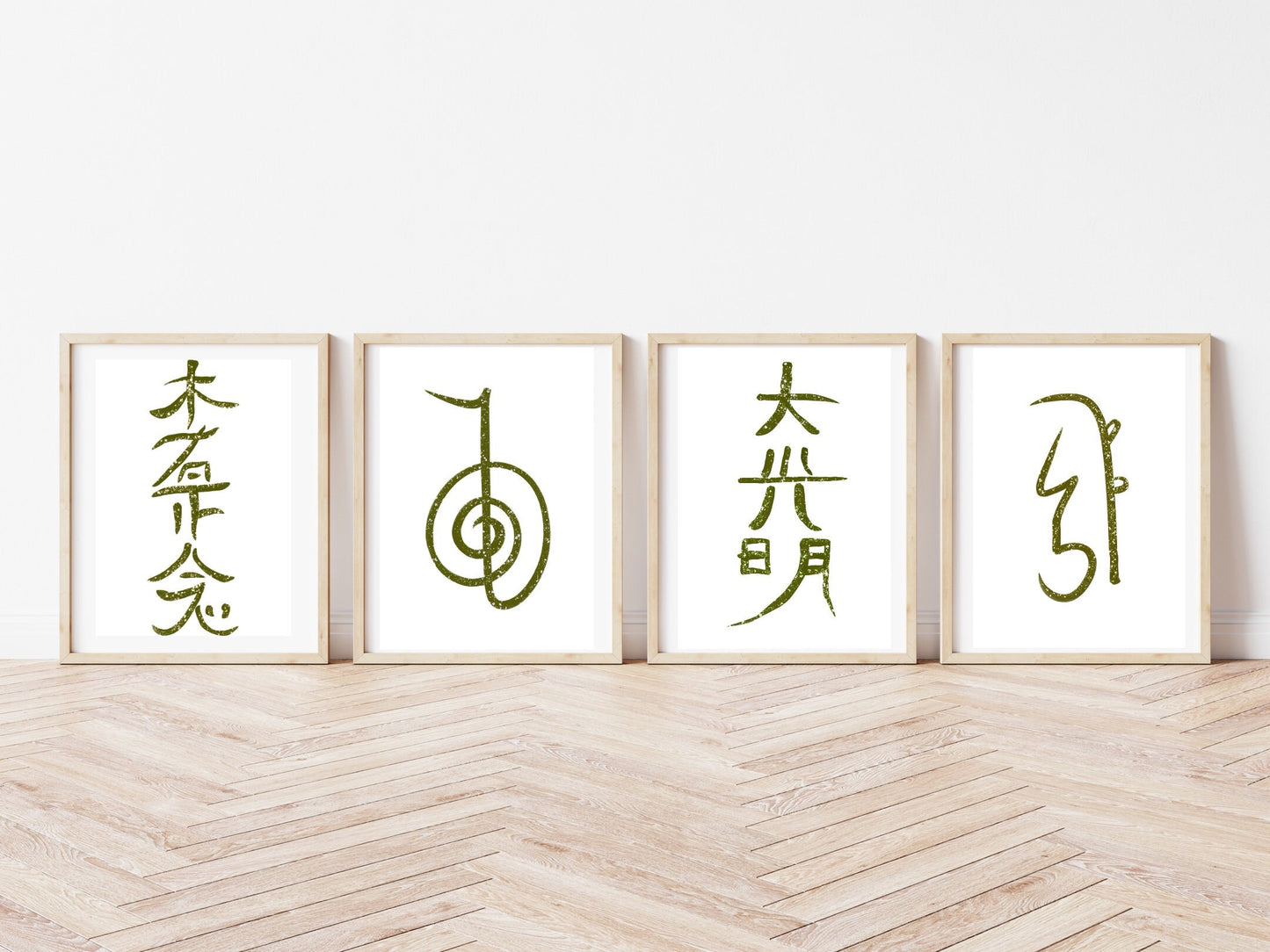 Reiki symbol wall art, Japanese art prints, spiritual wall art, vibrant,set of 4,displayed in frames, Ascension digital fine art.