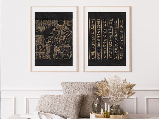 Ancient Egyptian Wall Art | Anubis | Spiritual Art | Black and Gold | Art Print Pair | Front View